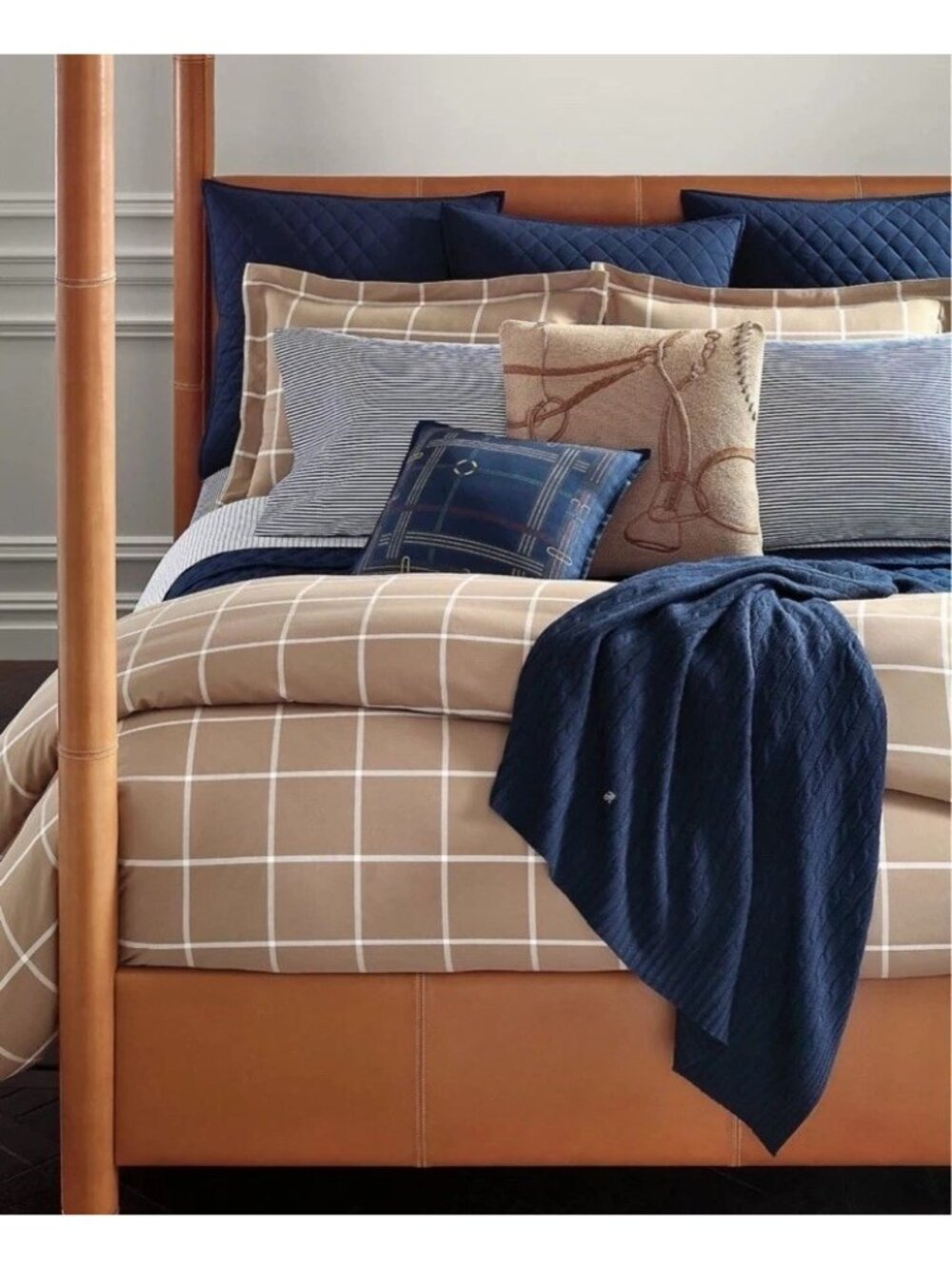 Ralph Lauren Equestrian Windowpane Duvet Cover Camel Full/Queen Size 92x96
